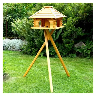 Vogelhaus mit Ständer und Solarbeleuchtung, verschiedene Dachfarben verfügbar, Vogelvilla mit Silo, Holz