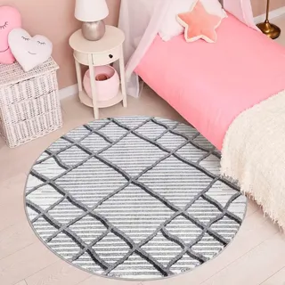 Teppich CARPET CITY "YOUNG965", grau, H:11mm Ø:120cm, Polypropylen (PP), Teppiche, Teppich, Moderner Jugend- Kinder Teppich, ideal für Jugendzimmer