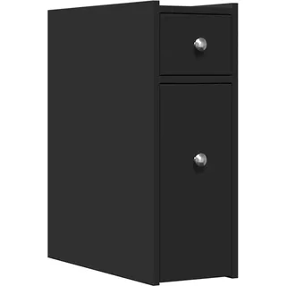 vidaXL Badschrank Schmal mit Rollen Schwarz Holzwerkstoff - Schwarz