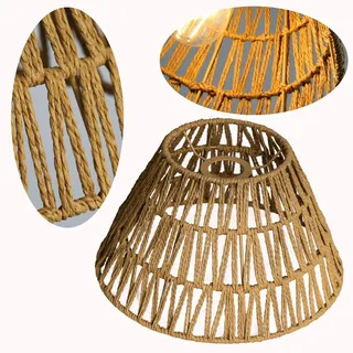 Osasy Lampenschirm, Rustikale Rattan Lampenschirme mit handgeflochtenem Schirm für Hängelampe, Rund, E27, Boho-Design, Naturfarben