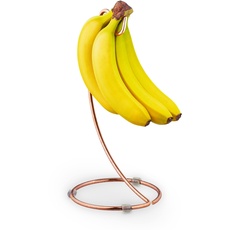 Relaxdays Bananenhalter, Metall, H x D: 33 x 17 cm, gegen Druckstellen, Bananen Aufbewahrung, Bananenständer, Kupfer