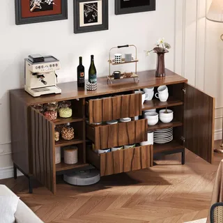 Sideboard 150cm Eiche dunkel gemasert mit 3 Schubladen und verstellbaren Regalen
