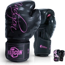 MADGON Premium Boxhandschuhe Damen - Frauen Kickboxhandschuhe für Kampfsport, MMA, Sparring, Muay Thai, Boxen - 10oz