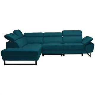 Celina Home Ecksofa , Petrol , Leder , Echtleder , Rindleder, Spaltleder , Ottomane links, L-Form , 281x225 cm , Made in Eu , Lederauswahl, Stoffauswahl, seitenverkehrt erhältlich, Hocker erhältlich, Rücken echt , Wohnzimmer, Sofas & Couches, Wohnlandschaften, Ecksofas
