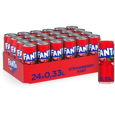 Fanta Strawberry & Kiwi - Mischung aus Erdbeergeschmack und exotischem Kiwi-Aroma - prickelndes Erfrischungsgetränk in Einweg Dosen (24 x 330 ml)