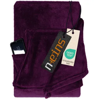 npluseins Decke mit Ärmeln Geschenke für Frauen und Männer 130x180 cm TV Deckenpullover Kuscheldecke das Original mit Ärmel & Bauchtasche 1448.2043, Beere