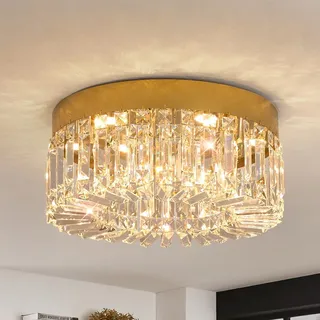 VETRULUS Kristall Kronleuchter 40cm Gold Halbeinbau Deckenleuchte Moderne Kronleuchter für Esszimmer Wohnzimmer Schlafzimmer