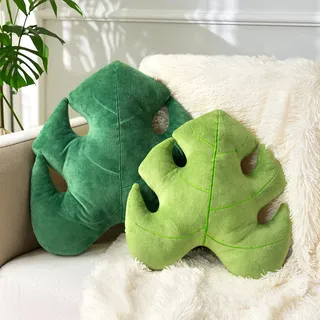 Tone Link. Monstera Deliciosa 3D-Blätter-Kissen, 45,7 cm und 35,6 cm, weiches Plüschkissen, für Wohnzimmer, Schlafzimmer, Hellgrün und Dunkelgrün, 2 Stück