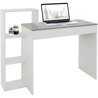ML-Design Schreibtisch mit Regal, Arbeitstisch Bürotisch Computertisch PC Tisch, Weiß mit Tischplatte in Beton-Optik, 3 Einlegeböden, 110x72x40 cm, Holz, 2-in-1 System, für Zuh... - Holzwerkstoff, 40x91x110 Arbeitszimmer, Schreibtische, Bürotische