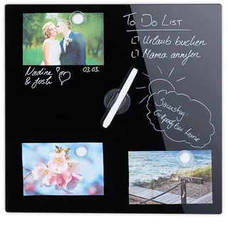 Relaxdays Magnettafel, beschreibbar, inkl. 3 Magnete , Stift, abwischbar, Rahmenlos, Magnetboard Glas, 40x40 cm, schwarz