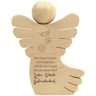 Geschenkissimo DREI Engel mögen Dich begleiten Liebe Glück Zufriedenheit - Holzengel mit Spruch als Schutzengel Geschenk, Geldgeschenk, Holz Figur Geschenkidee