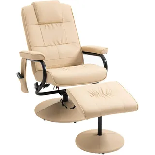 Homcom Massagesessel mit Hocker, Relaxsessel mit Liegefunktion, Massagefunktion, Creme , Weiß , Kunststoff , Füllung: Schaumstoff,Schaumstoff , 84x95x77 cm , Wohnzimmer, Sessel, Relaxsessel