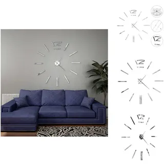 vidaXL 3D-Wanduhr Modernes Design 100 cm XXL Silbern - Wanduhren - Silber