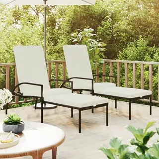 Sonnenliegen 2er Set mit Fußhocker PE Rattan braun, verstellbare Rückenlehne und Polster, Gartenliege für Balkon Terrasse Pool, Relax Liegestuhl - Braun