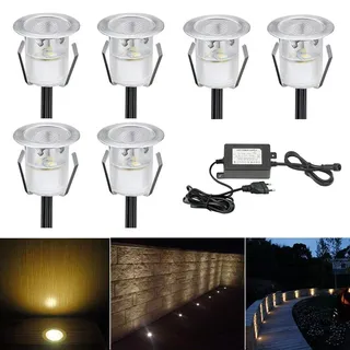 LED Einbaustrahler, 6er Set LED Bodeneinbauleuchte Ø30mm 0.6W Treppen Einbauleuchten Warmes Weiß DC 12V Einbaulampen IP67 Wasserdicht Aussen Lampe für Garden Küche Holzbrücke Poolbeleuchtung Holzdeck