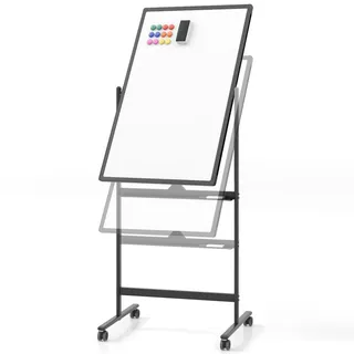 FANTASK Doppelseitiges mobiles Whiteboard, 60 x 100 cm, höhenverstellbares magnetisches Whiteboard mit Rollen, Ständer und Stiftablage, inkl. Zubehör für Schule, Büro, Zuhause (Schwarz)