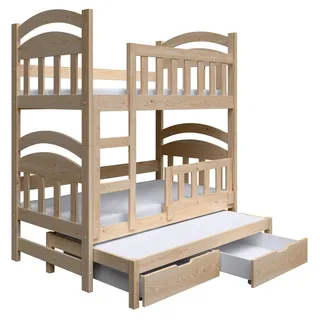 Masseno Etagenbett DUMBO 75x180 cm mit Schublade, Rausfallschutz, Kinderbett mit Leiter für Mädchen und Jungs, Stockbett, Kieferfarben - Braun