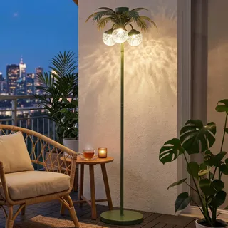 Elblight.de LED Solar Palme Stehleuchte Outdoor LED Gartenlampe mit Dämmerungssensor warmweiß 3000K IP44 wetterfest Balkon Terrasse Garten Solarleuchte mit Akku Metall