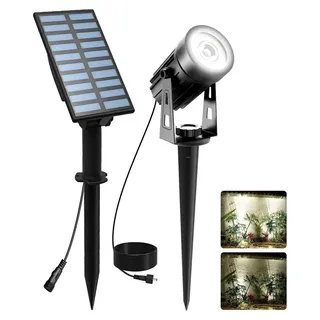 T-SUNUS Solar Gartenstrahler IP65 3 Meter Kabel 2 Helligkeitsmodi weiß