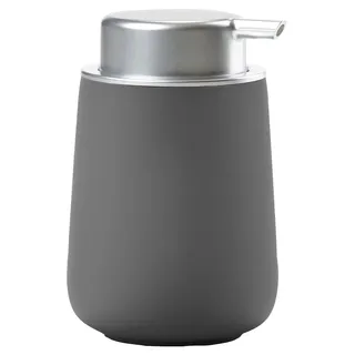 Zone Denmark Nova Seifenspender fürs Badezimmer, Spender aus Porzellan für Handseife/Flüssigseife, Durchm. 8 cm, Höhe 11,5 cm, Fassungsvermögen 250 ml, Grau