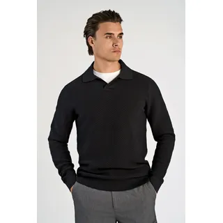 LINDBERGH Strickpullover mit Hemdkragen und leichter Struktur, schwarz