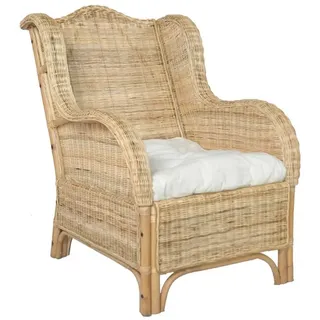 vidaXL Sessel mit Kissen Natur-Rattan und Leinen
