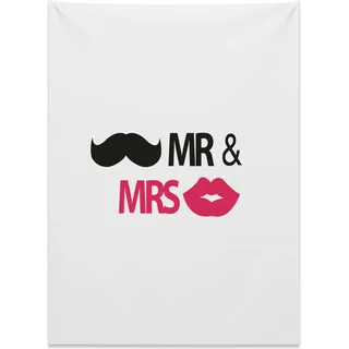 Abakuhaus Retro Wandteppich, Lippen Schnurrbart Herr Frau aus Weiches Mikrofaser Stoff Kein Verblassen Klare Farben Waschbar, 110 x 150 cm, Weiß Schwarz Rosa - Rosa