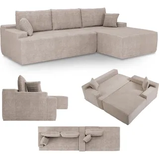 Juskys Sofa Coredo mit Cord Bezug - Dekokissen - Taupe