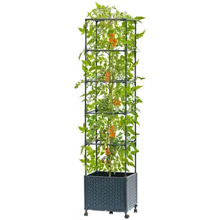 KOBAZ 142cm Selbstbewässernder Tomatentopf mit Rankhilfe, pflanzkübel mit rankgitter und Rollen, Pflanzkasten für Kletterpflanzen, Gemüse und Tomaten, ideal für Garten, Terrasse und Balkon