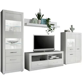 furn.design Wohnwand "Carrara" weiß Hochglanz Schrankwand 4-teilig 335 x 198 - Weiß
