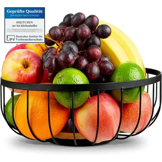 HIKITCHEN® Obstkorb - Fruchtkorb - Metall- und Bambusschale - Obstschale für Küche und Haushalt - Obsthalter (Schwarz)