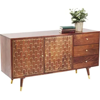 Kare-Design Sideboard , Braun, Goldfarben , Holz , Mangoholz , massiv , 1 Fächer , 3 Schubladen , 145x75x45 cm , Typenauswahl , Kleinmöbel, Kommoden, Sideboards