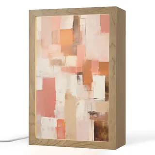 OnlyWow Tischleuchte Kunst - Rosa - Abstrakt 20x30 cm , Blaugrau , Holzwerkstoff , Rechteckig , LED integrated , 20x30x8 cm , Lampen & Leuchten, Innenbeleuchtung, Tischlampen