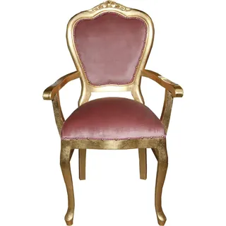 Casa Padrino Barock Luxus Esszimmer Stuhl mit Armlehnen Rosa/Gold - Limited Edition