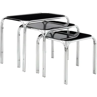 Premier Satz von DREI schwarzen Glas-Nest-Tischen