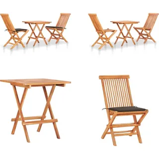 vidaXL 3 tlg. Bistroset mit Taupe Kissen Massivholz Teak - Bistroset - Bistrosets - Holz-Bistroset - Holz-Bistrosets - Taupe