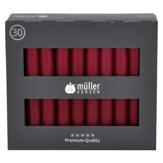 Müller Kerzen Tafelkerzen, weinrot, Elegante Tafelkerzen im praktischen Vorratspack, 1 Packung = 30 Stück, (Ø x H): 20 x 175 mm