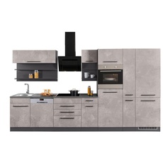 Bild von MÖBEL Küchenzeile »Tulsa«, mit E-Geräten, Breite 360 cm, schwarze Metallgriffe, MDF Fronten, grau