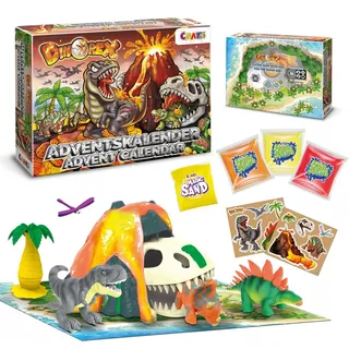CRAZE DINO Spielzeug Adventskalender 2025 Kinder Junge - Dino Adventskalender mit Dinosaurier Figuren, Playset mit Vulkan und Lava