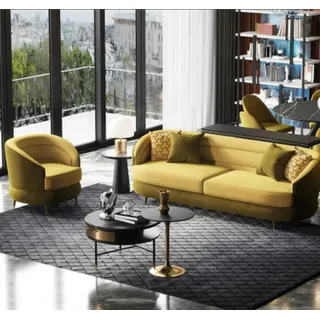 Design Couch Lounge Sofas Samt Sofagarnitur 3+1 Sitzer Sofa Wohnlandschaft gelb - Grün
