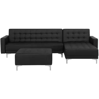 Beliani Schlafsofa rechtsseitig mit Ottomane Kunstleder Schwarz Aberdeen , Textil , L-Form , 267x168 cm , Wohnzimmer, Sofas & Couches, Wohnlandschaften, Ecksofas