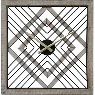 Rebecca Mobili Wanduhr, quadratische Form aus Holz und Metall, schwarz und braun - Braun