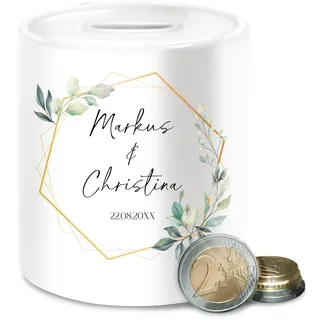 Spardose - Geschenk Hochzeit mit Namen und Datum personalisiert I Persönliche Geschenke zur Hochzeit Geschenke Brautpaar Geschenkidee Pärchen Geschenk Paare - Unisize - Weiß - hochzeitsspardose