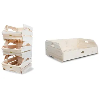 HABAU Universalkiste, 3er-Set, Holz, Natur & Vorratskiste aus unbehandeltem Holz, stapelbar, 59 x 38 x 18 cm