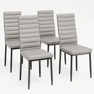 Bealife Esszimmerstühle 4er-Set, Esszimmerstühle-Set für Küche, Esszimmer, Esszimmerstuhl aus Kunstleder mit hoher Rückenlehne, modern (Hellgraues PU-Leder, 4er Set)