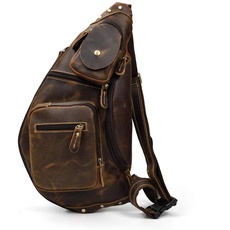 LUUFAN Herren Echtes Leder Sling Bag Brusttasche Cross Body Bag Cross Durable Schulter Rucksack (Brown 3)