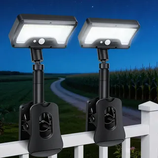 Solarlampen Für Außen 2 Stück, Clip-On Solarleuchten Mit Bewegungsmelder, LED Solarleuchten Für Aussen, 92 LEDs Wasserdicht Solar Lampe Beleuchtung Für Dachrinnen, Zaun, Terrasse (Weißes Licht)