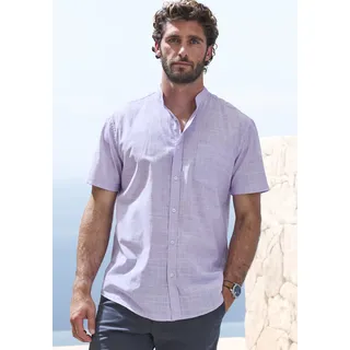 Kurzarmhemd H.I.S, Herren, Gr. L (41/42), N-Gr, lila, Web, Obermaterial: 100% Baumwolle, unifarben, regular fit, Rundhals, abgesteppte Kante, Hemden Kurzarmhemd, Regular Fit, Stehkragenhemd mit Brusttasche, reine Baumwolle, Topseller