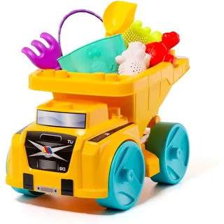 M MOLTO Strand-Kippwagen mit 6 Spielzeugen – Spielzeug-LKW für Sand und Garten – Kinderspielzeug mit Laden und Entladen – ideal für Kinder