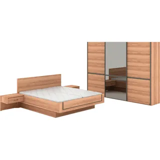 Musterring Schlafzimmer-Set »Sorrent, Kleiderschrank, Bett & Nachtkommoden, teilmassiv Eiche« 2er-Set Nachtschränke, Schwebetürenschrank 300 cm, Bett 180x200 cm, mit Schwebetürenschrank, Bett mit Stollenfuß, Breite Schrank 250 cm, braun